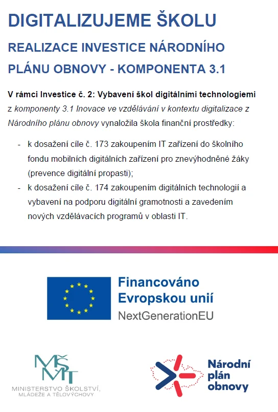 Banner projektu Digitalizujeme školu — digitální gramotnost