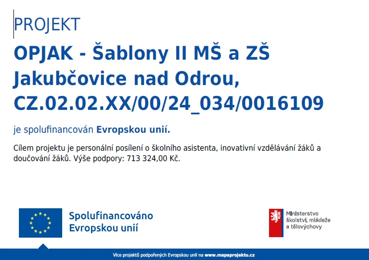 Banner projektu OP JAK – Šablony II MŠ a ZŠ